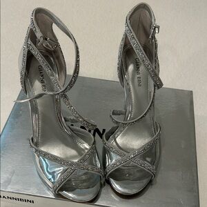 Gianni Bini Metallic Silver Strappy Heels
